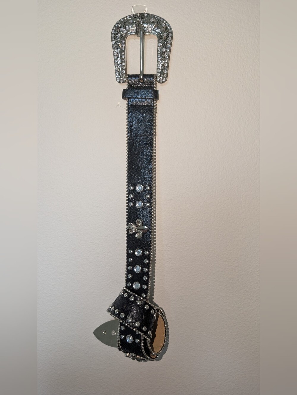 Black Rhinestone Leather Belt Size M